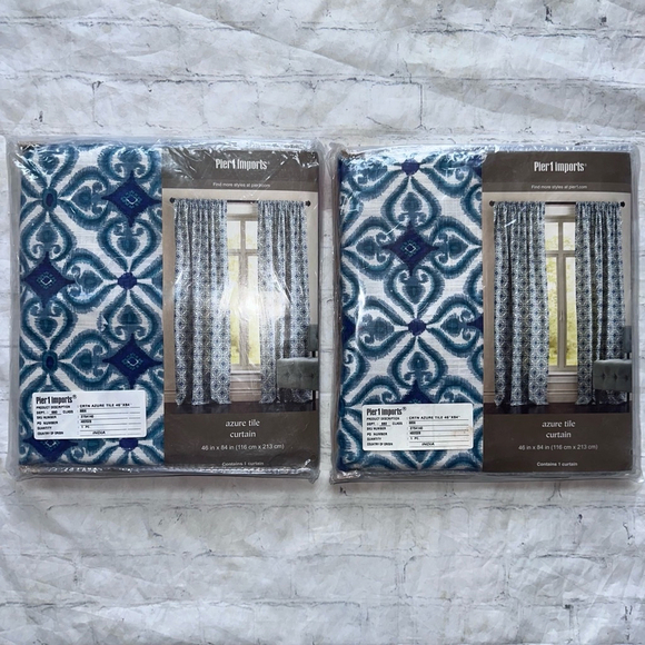 NIP Pier 1 Imports Azure Tile Curtain 46 x 84 Set of 2 - Picture 1 of 7